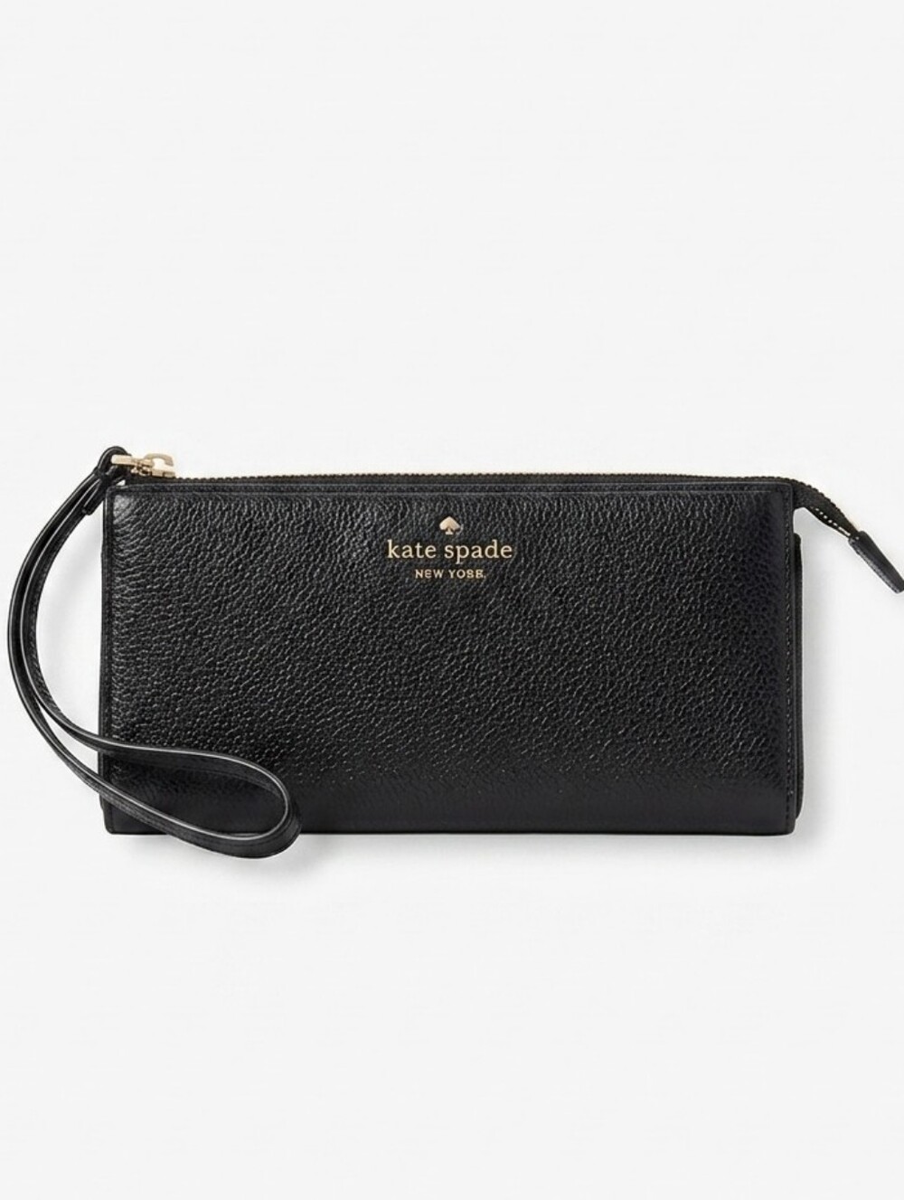 kate spade Black Pebbled Leather Wristlet Large Zip Wallet